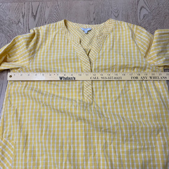 Crown & Ivy Women's Size Large Yellow Gingham Tie‎ Sleeve V-neck Blouse Top - Picture 6 of 8